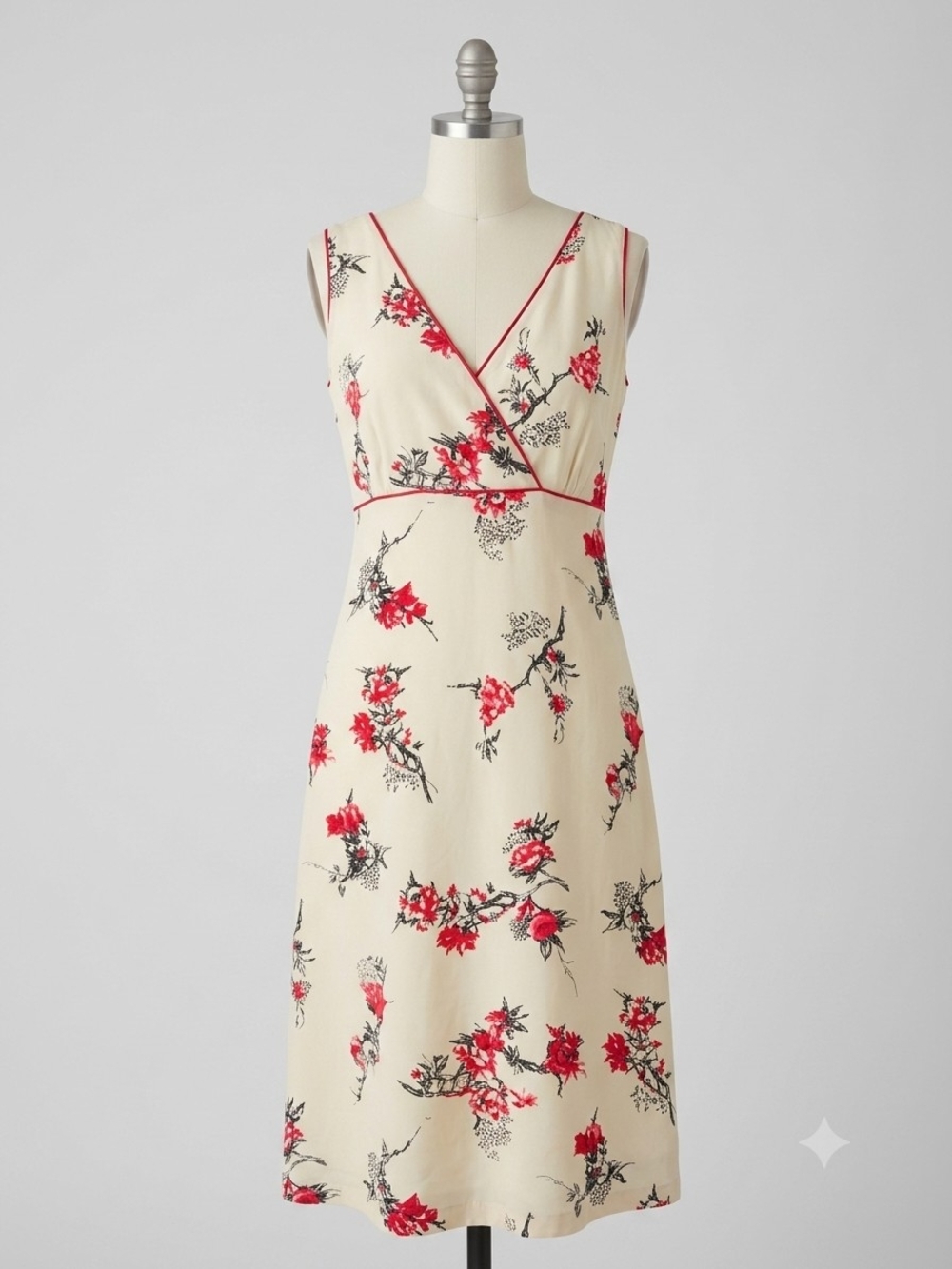 Tommy Hilfiger Cream Midi Dress with Red Floral Print